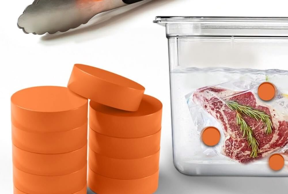 Sous Vide Weight Magnets by AKS Co - 10-Pack Silicone-Coated, Food-Safe Magnets for Immersing Food Bags & Preventing Floating/Undercooking - Includes Kitchen Tongs