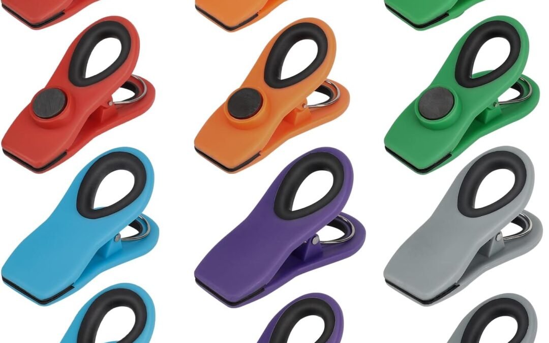 TACGEA Chip Clips, Magnetic Bag Clips with Air Tight Seal for Food Storage, 12 Pieces, Multicolor