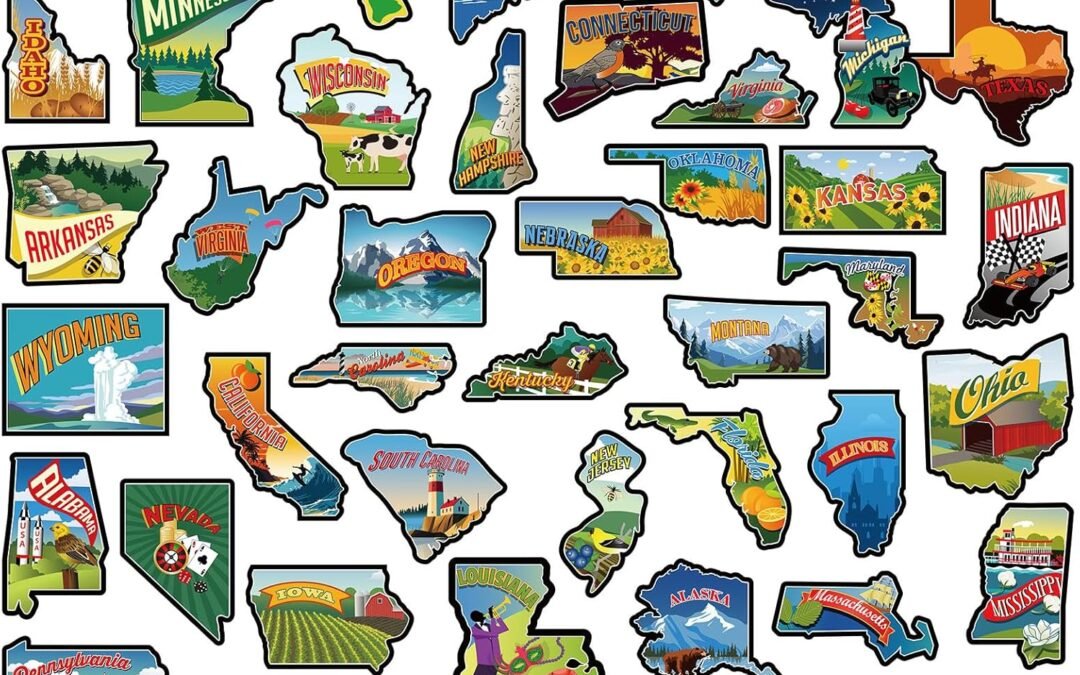 Xuhal 50 Pcs United States Map Fridge Magnets USA Souvenirs Us Individual State & Province Refrigerator Magnets Set for Travel Gift Destination of States Visited, Will Not Fit to Become a Map