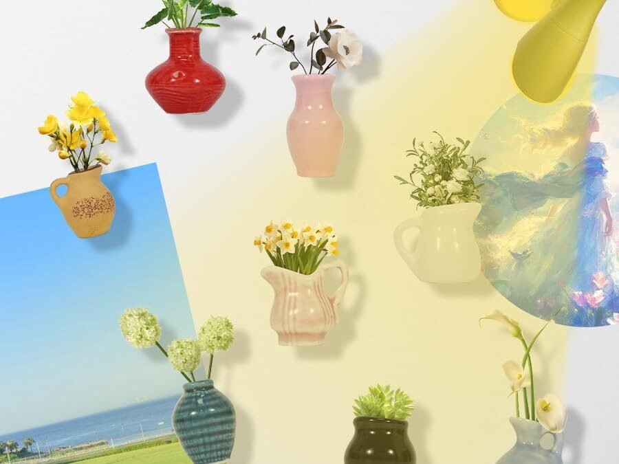 Wholesale mini Ceramic vase Magnets for Fridge, Magnetic mini Table lamp, Funny Small Plant Magnets,Funny 3D Plant vase for Refrigerator Decoration in Kitchen, Locker, or Office(8 Pack+1) Factory & Supplier OEM