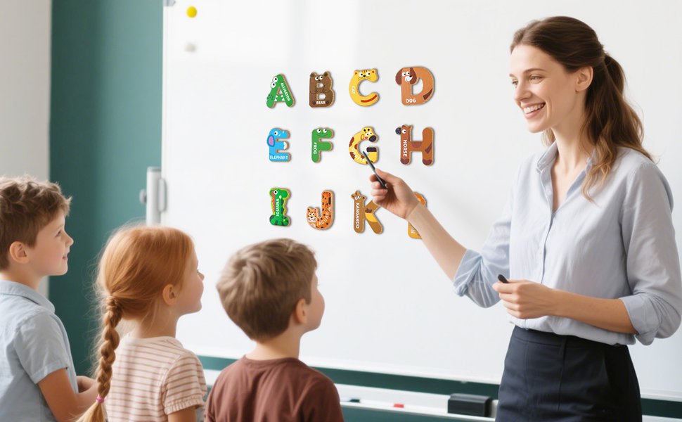 wholesale wooden magnetic alphabet fridge magnets with colorful animal designs for toddlers & kids ages 3-5 - great for home and classroom letter recognition & spelling practice - ideal preschool gift factory & supplier oem