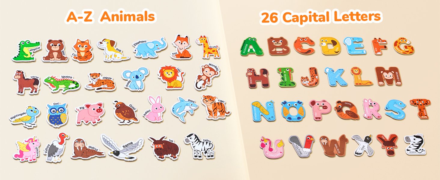 wholesale joycat wooden fridge magnets for kids – 26 cute animals & uppercase letters for toddlers, magnetic alphabet refrigerator toys, fun educational learning gifts for preschool 2 3 4 5 years old factory & supplier oem
