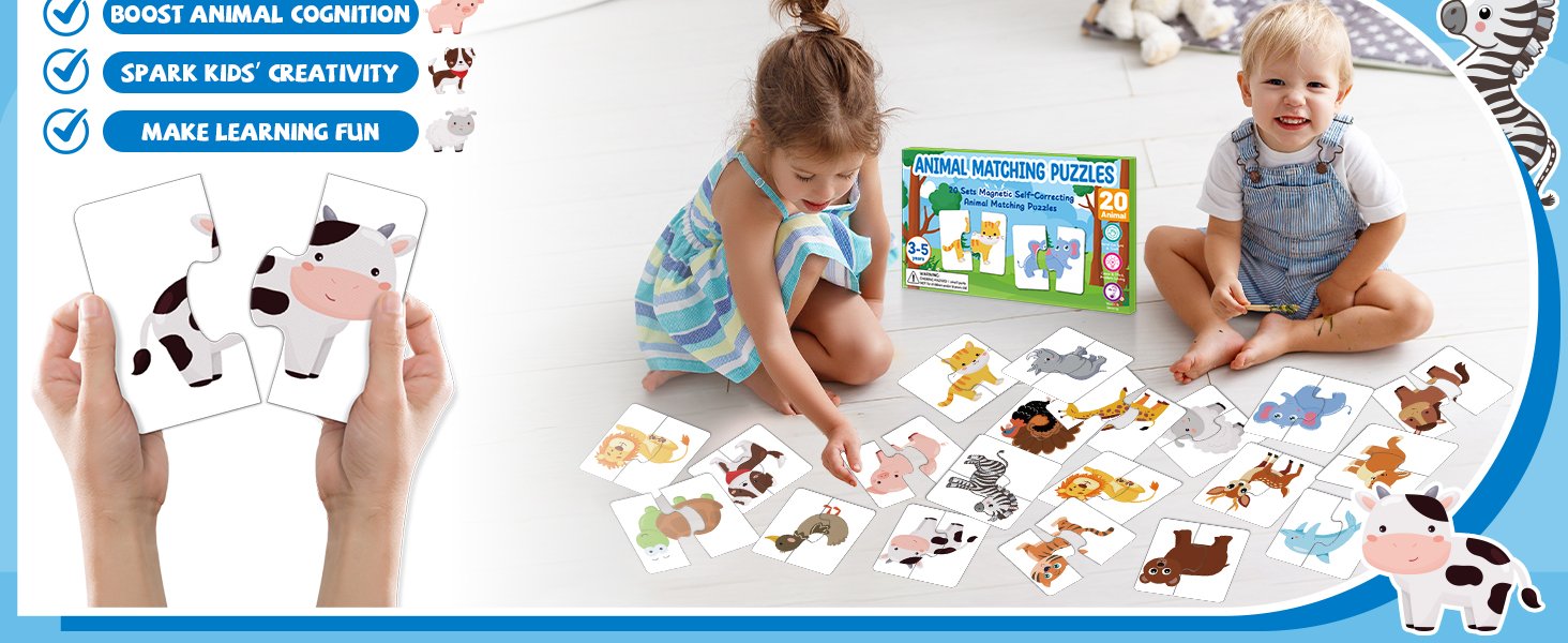 wholesale 20pcs magnetic animal matching puzzles for kids self-correcting puzzles sets head and tails correction montessori toy birthday gifts for toddlers preschool learning educational activity factory & supplier oem