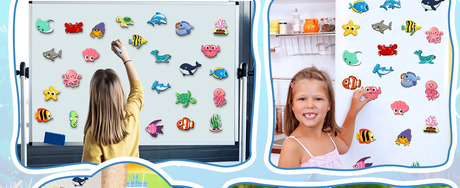 wholesale 24pcs ocean animals refrigerator magnets for toddlers 1-3 kids cute rubber sea animals educational toy sea life magnets for fridge full back magnetic toys for fridge whiteboard under the sea baby gift factory & supplier oem