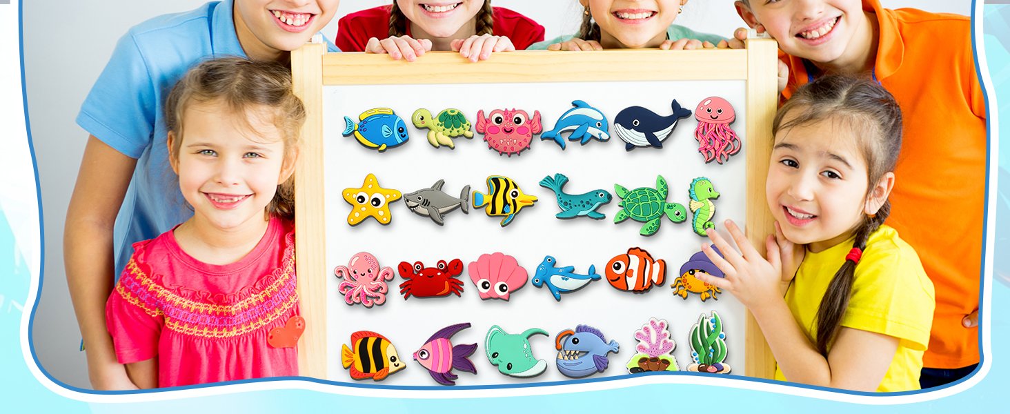 wholesale 24pcs ocean animals refrigerator magnets for toddlers 1-3 kids cute rubber sea animals educational toy sea life magnets for fridge full back magnetic toys for fridge whiteboard under the sea baby gift factory & supplier oem
