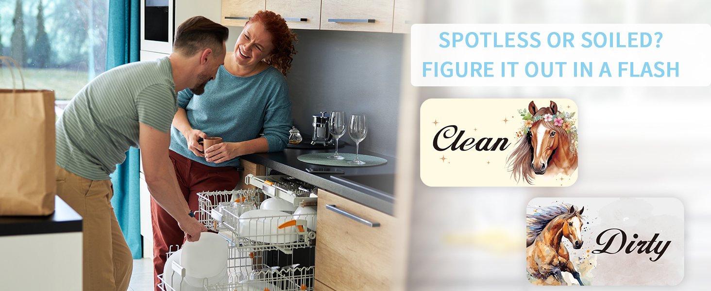 wholesale dishwasher magnet clean dirty sign, double-sided horse print rounded rectangle clean/dirty magnets for dish washers, home and kitchen magnetic accessories factory & supplier oem