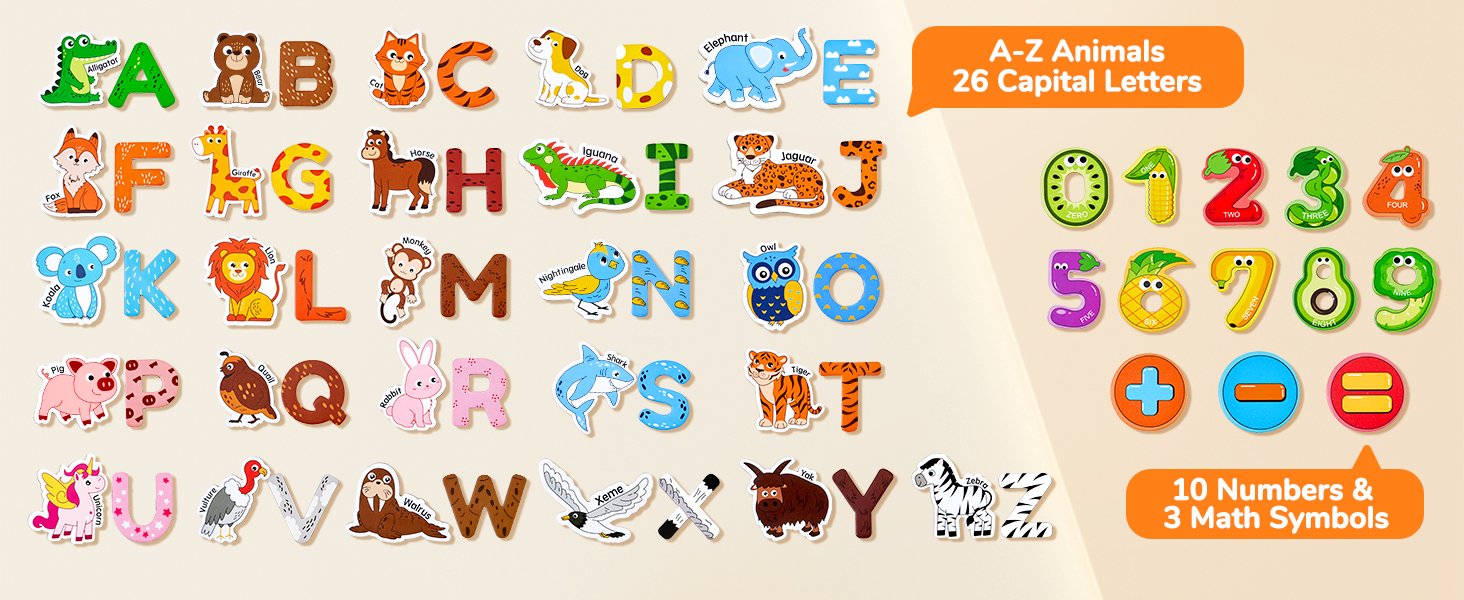 wholesale joycat wooden kids magnets – 26 cute animals, alphabet uppercase letters, and 0-9 numbers, fridge magnets for toddlers, fun educational spelling learning gift for toddlers & kids factory & supplier oem