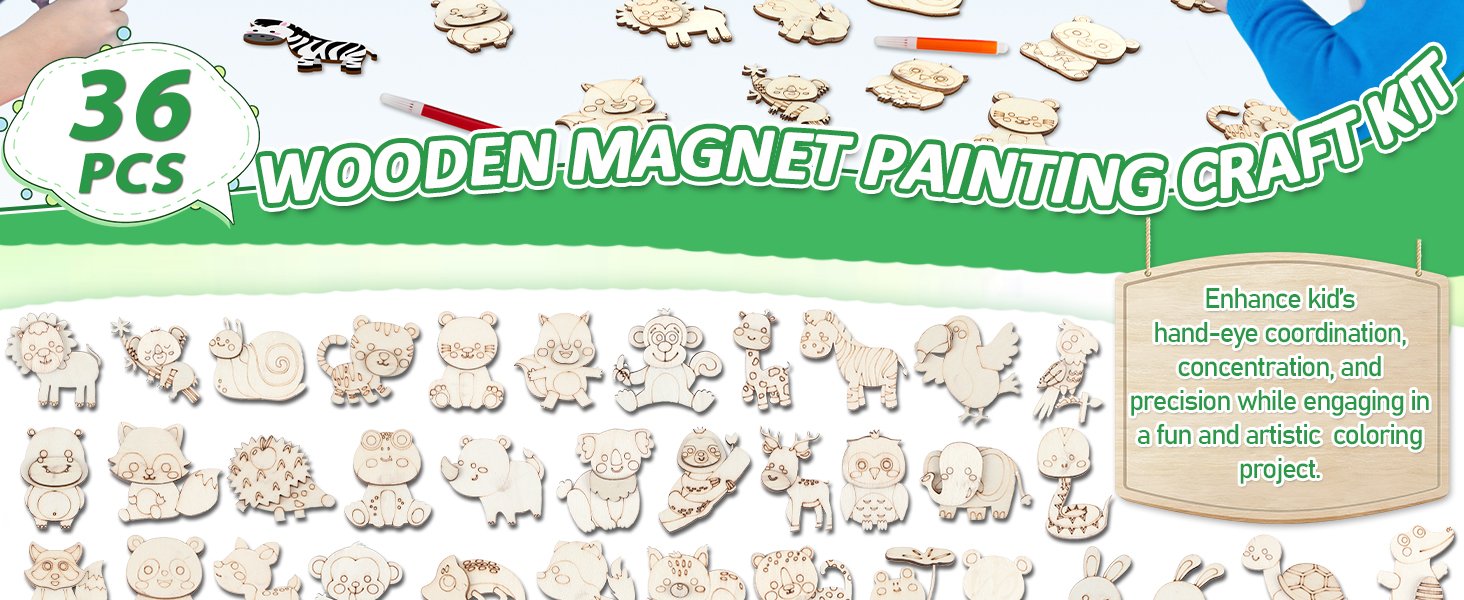 wholesale gisgfim 36pcs wooden magnet painting craft kit diy wooden magnets coloring arts crafts for kids ages 4-8 8-12 for birthday party gifts toys jungle animal creativity supplies party favors factory & supplier oem