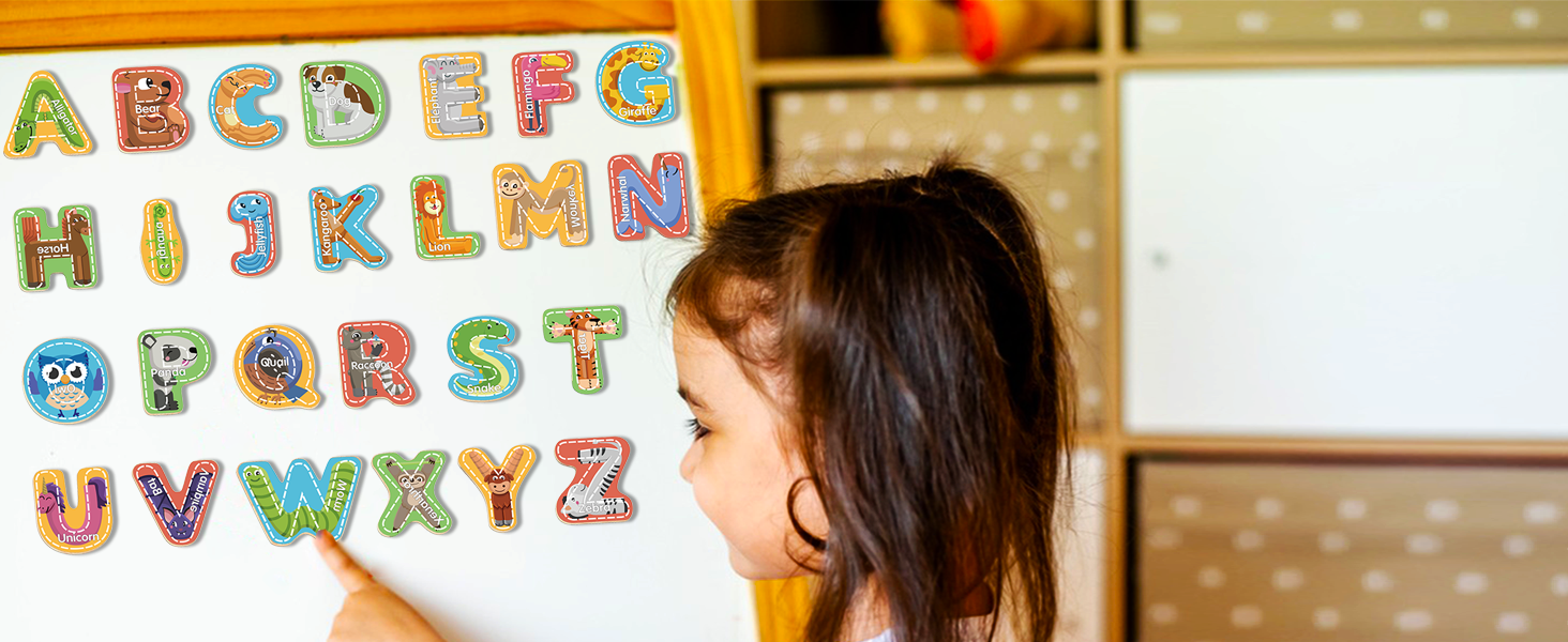wholesale magnetic letter, thickened wooden abc alphabet fridge magnets for toddlers 1-3, large cute animal magnet learning toys set for kids ages 2 4 5 years old preschool learning (multicoloured) factory & supplier oem