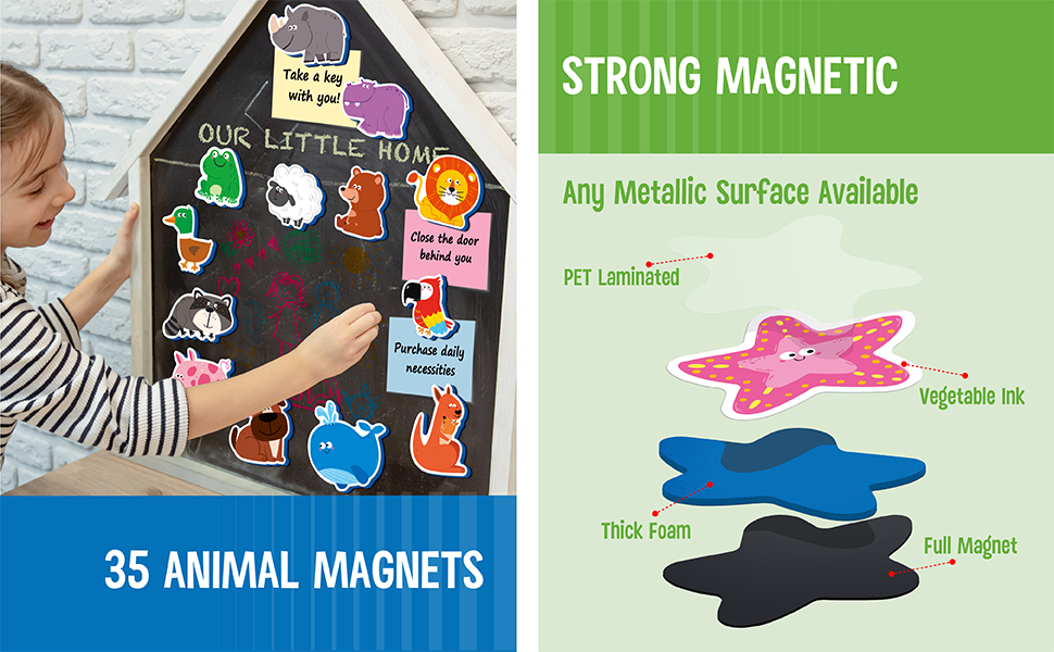 wholesale 35 pcs animal magnets, adorable magnetic animal -wild animal, farm animal & marine animal-thick foam refrigerator magnets cute educational learning toys for kids 3+ factory & supplier oem