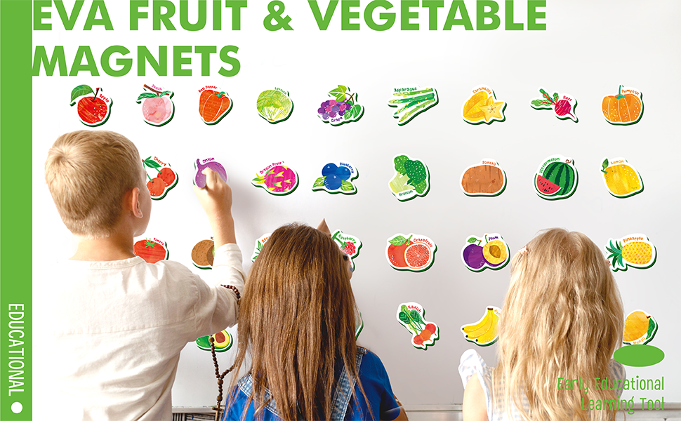 wholesale 35 pcs fruit & vegetable magnets, adorable magnetic fruits veggies thick foam fridge magnets cute educational learning toys for toddles kids factory & supplier oem