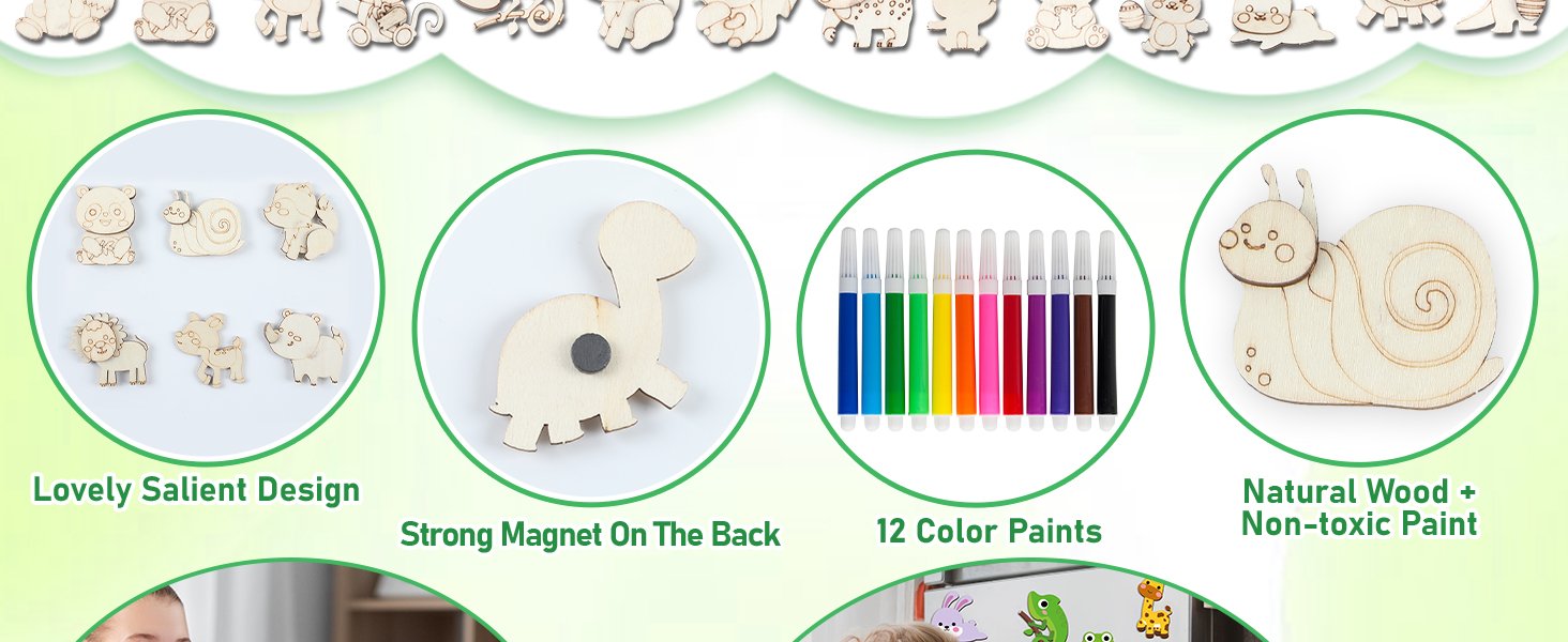 wholesale gisgfim 36pcs wooden magnet painting craft kit diy wooden magnets coloring arts crafts for kids ages 4-8 8-12 for birthday party gifts toys jungle animal creativity supplies party favors factory & supplier oem