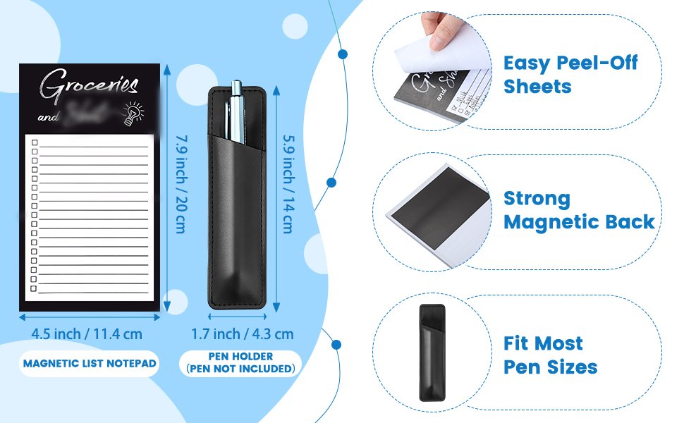 wholesale grocery list pads funny memo notepad magnet refrigerator notepad with 1 piece pen holder magnetic pu leather marker pouch for shopping and to do lists (black, stripe style) factory & supplier oem