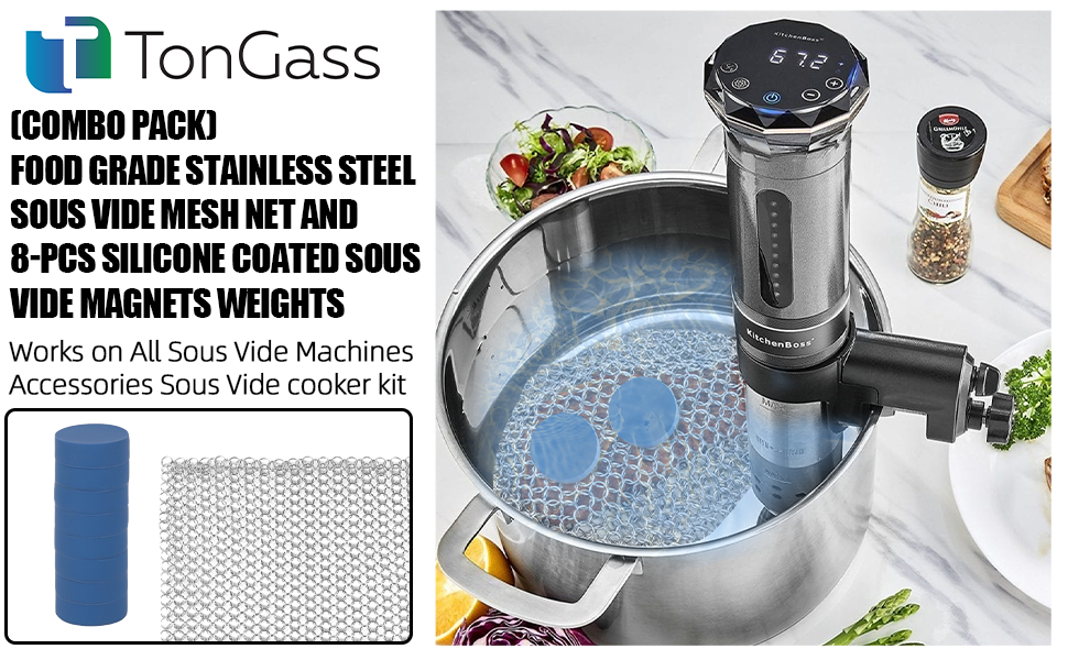 wholesale tongass 8-pcs silicone-coated sous vide magnets weights and food grade stainless steel sous vide mesh net for keeping bags submerged & prevent floating, powerful food safe weighted magnets factory & supplier oem