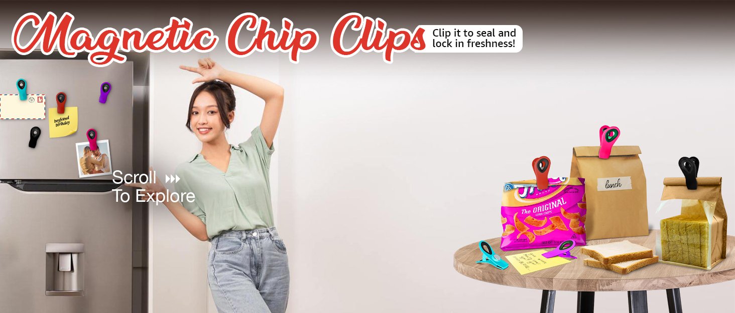 wholesale magnus 10 pack chip clips magnetic - tight sealing bag clips for food packages with super strong magnet clips for fridge - refrigerator food clips for bags, chip bag clip and kitchen storage assorted factory & supplier oem