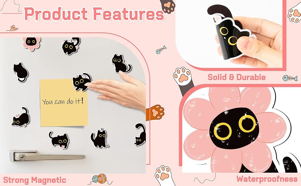 wholesale mallmall6 25pcs cute black cat fridge magnets, gift for cat lover, funny refrigerator magnetic sticker decor accessories with flower bread fish for home kitchen office locker mailbox door factory & supplier oem
