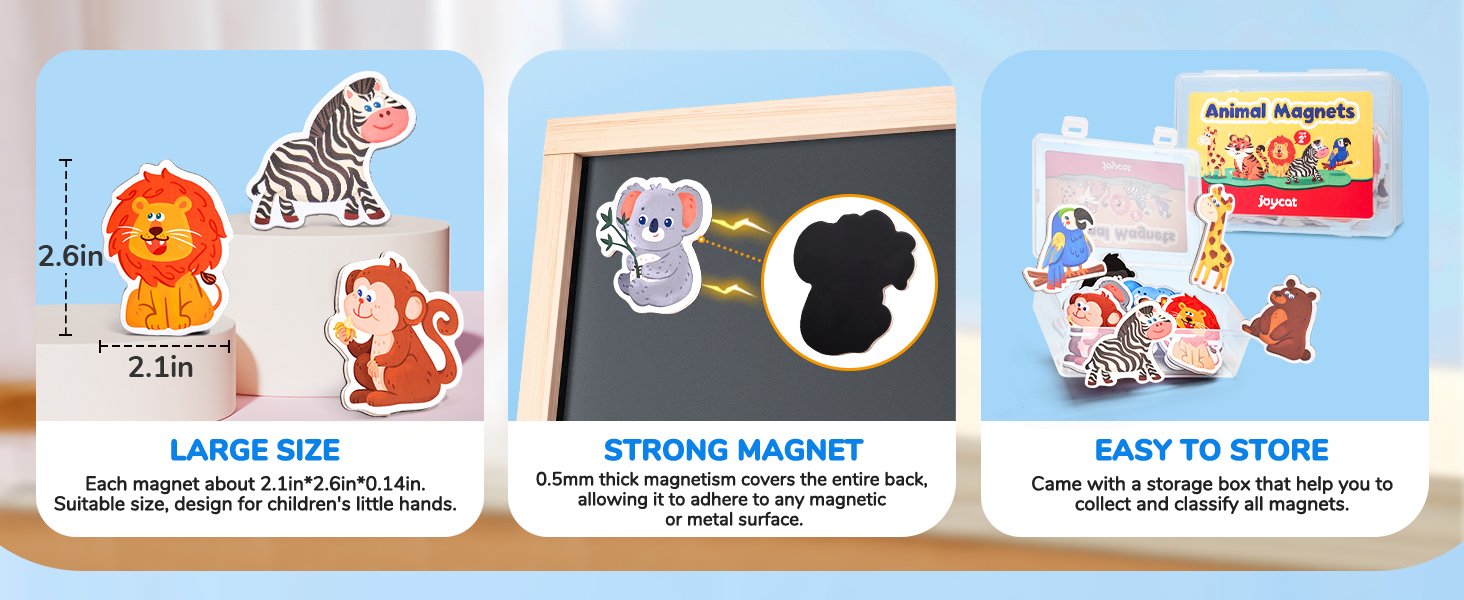 wholesale joycat wooden fridge magnets for toddlers - 10 cute zoo animals - full back magnetic toddler magnets, large refrigerator baby toys, fun educational learning gifts for preschool kids ages 2+ factory & supplier oem