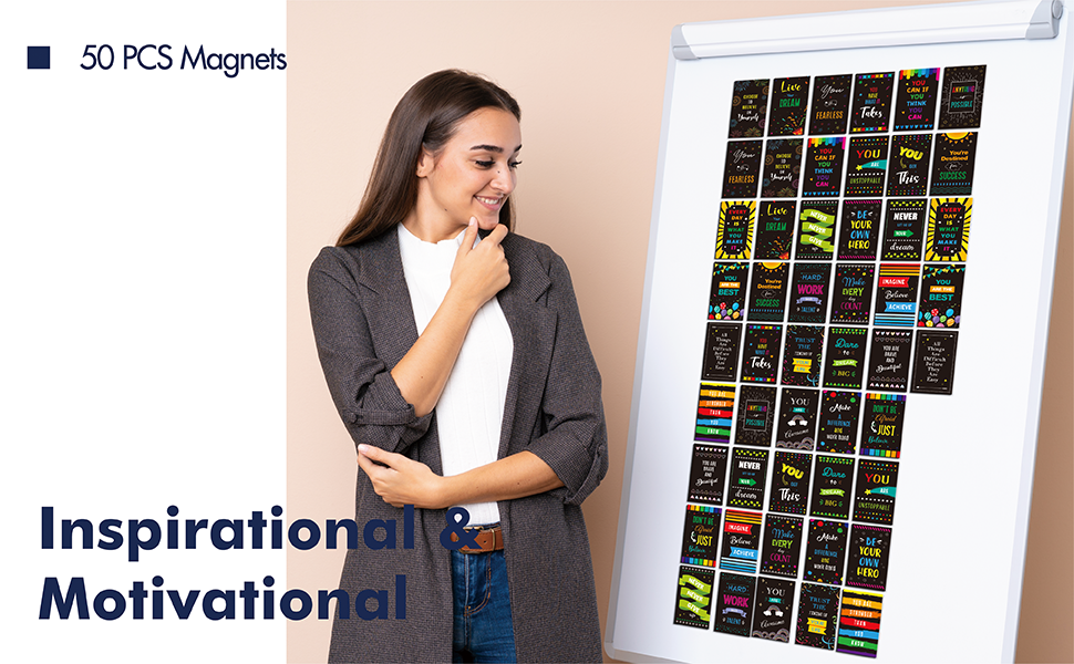 wholesale 50 pcs motivational magnets, 25 designs inspirational magnets positive affirmation decals for kids, adults, fridge (2' x 3.5') factory & supplier oem