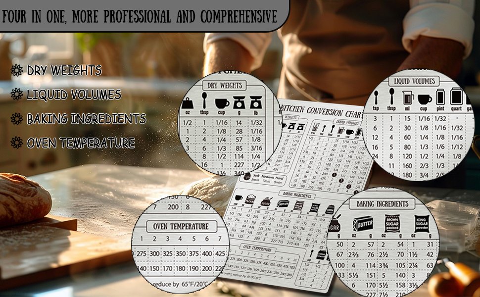 wholesale kitchen conversion chart magnet for refrigerator, stainless steel baking ingredients measurements for baker, vintage kitchen accessories gadgets factory & supplier oem