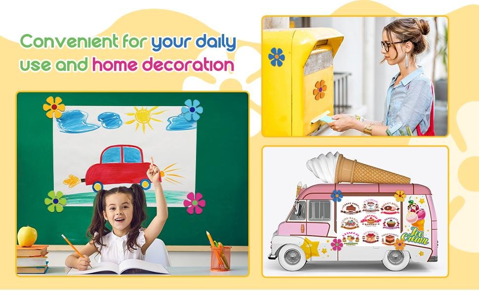 wholesale outus car flower magnet funny magnetic decals decorations cute fridge magnets 60s flower cutout magnet for car home door whiteboard refrigerator (16 pieces,3.9 x 3.9 inch, 2.2 x 2.2 inch) factory & supplier oem