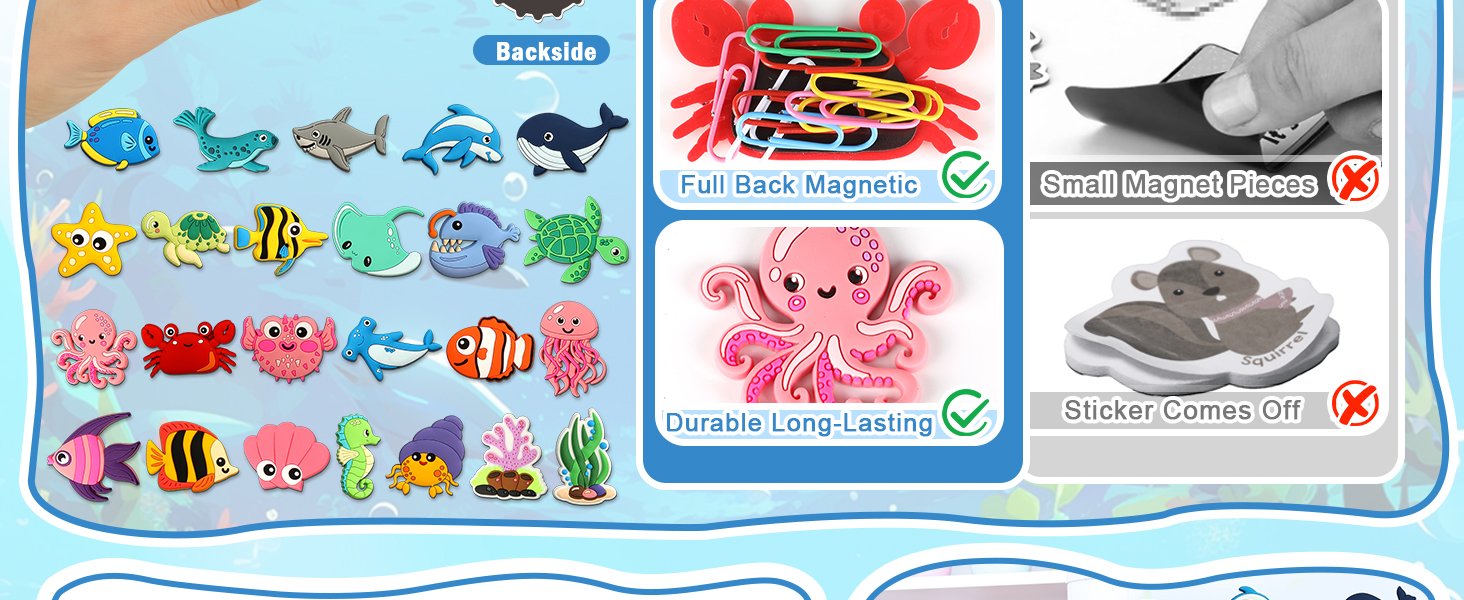 wholesale 24pcs ocean animals refrigerator magnets for toddlers 1-3 kids cute rubber sea animals educational toy sea life magnets for fridge full back magnetic toys for fridge whiteboard under the sea baby gift factory & supplier oem