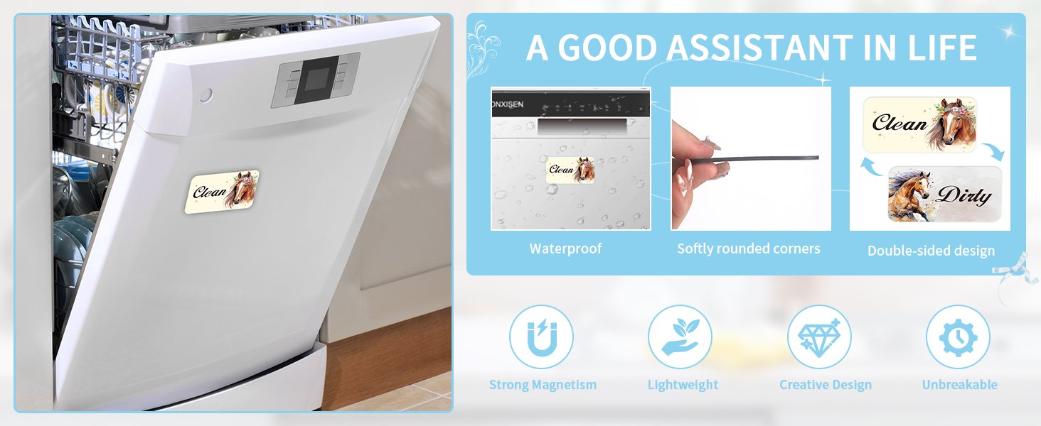 wholesale dishwasher magnet clean dirty sign, double-sided horse print rounded rectangle clean/dirty magnets for dish washers, home and kitchen magnetic accessories factory & supplier oem